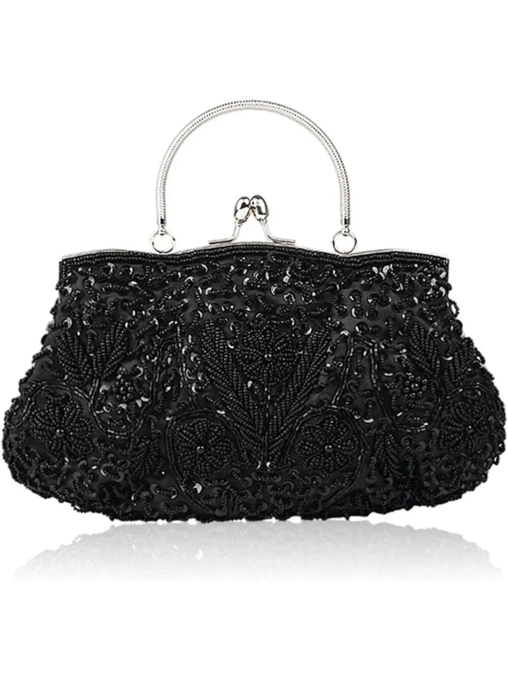 Elegant Beaded Sequin Flower Clutch Bag - Large Evening Purse for Parties